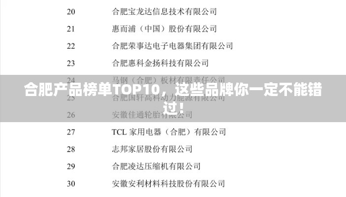 合肥產品榜單TOP10，這些品牌你一定不能錯過！