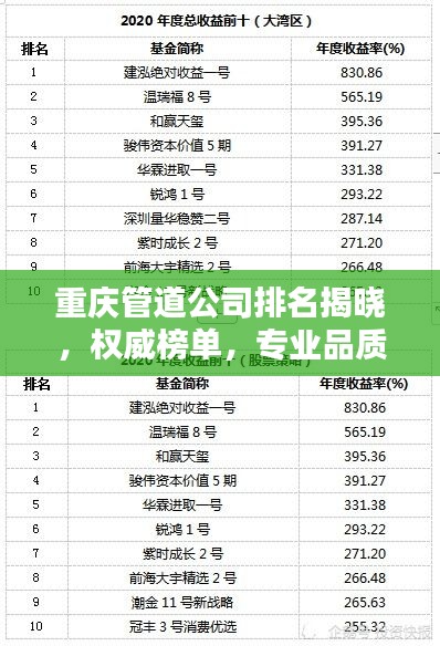 重慶管道公司排名揭曉，權(quán)威榜單，專業(yè)品質(zhì)，值得信賴！