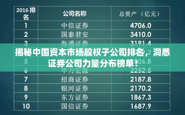 揭秘中國資本市場股權子公司排名，洞悉證券公司力量分布榜單！